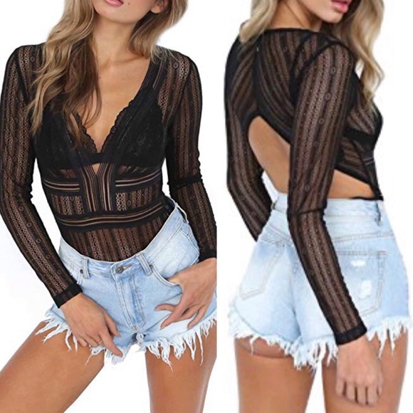 ✦NWT Plunge Open Back Lace Backless Bodysuit✦ - Picture 4 of 8